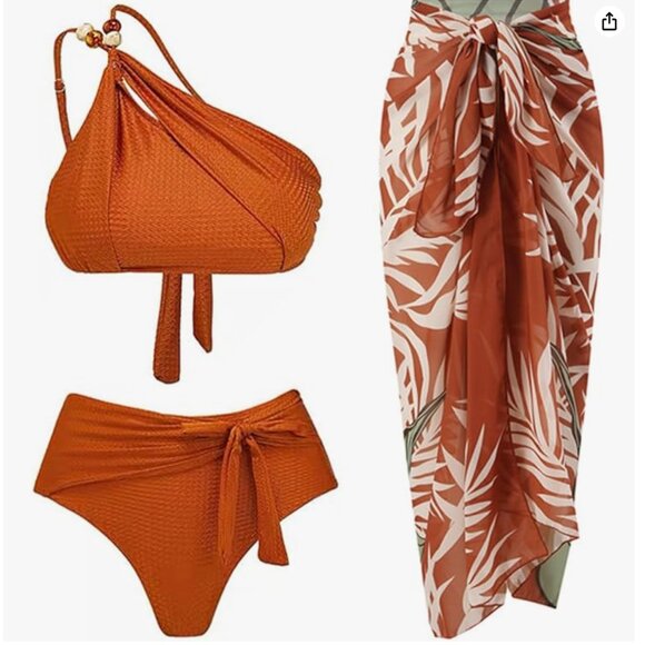 Other - New NWT Two Piece Swimsuit w/ Beach Cover up Sarong Size Small Bead Detail